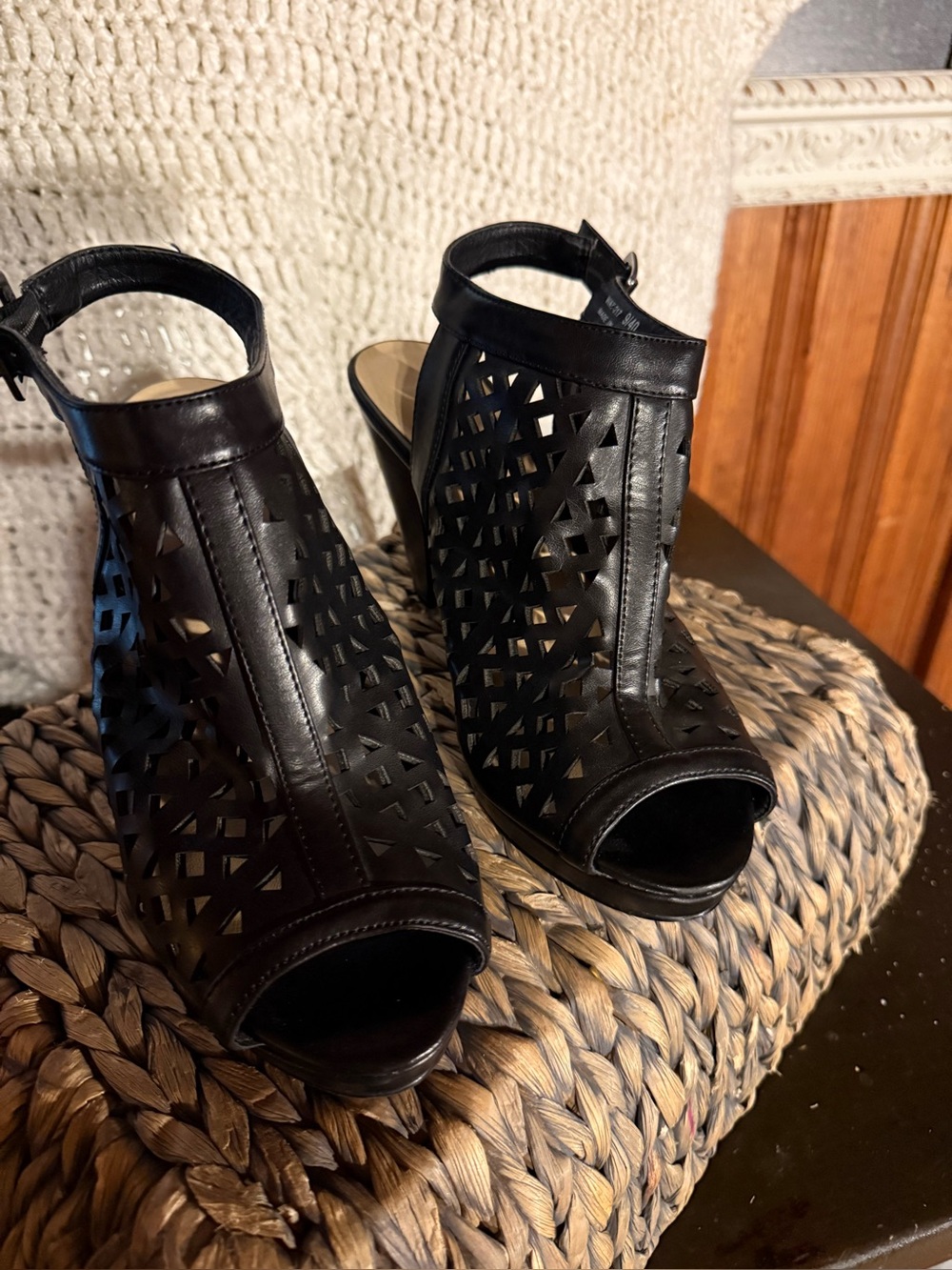 CL by Launry leather black open toe heels Sz.9